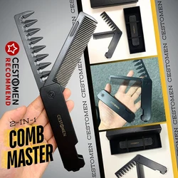 CESTOMEN-peines de bolsillo plegables de plástico portátiles multifuncionales, peines de barba con cabeza de aceite para peluquero, peines de dientes anchos para estilizar el cabello