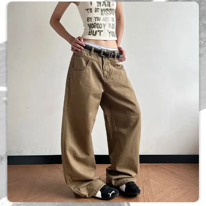 Washed Patchwork Embroidery Casual Trousers Unisex Retro Soft Loose-Fit Straight-Leg Trousers