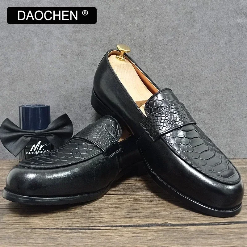 LUXURY BRAND MEN LOAFERS SHOES BROWN BLACK SNAKE PRINT CASUAL MEN DRESS SHOES OFFICE WEDDING PARTY LEATHER SHOES FOR MEN