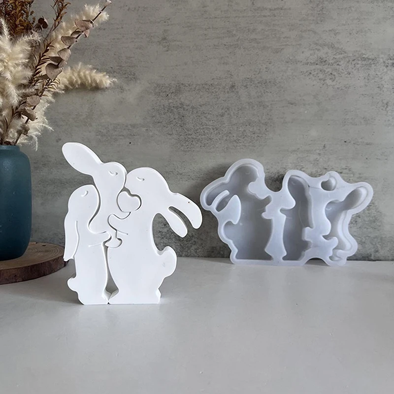 Easter Series Molds Family Hugs Bunny Plaster Ornament Molds Cozy Family Bunny Drip Molds Easter Cartoon Bunny Ornament Crafts