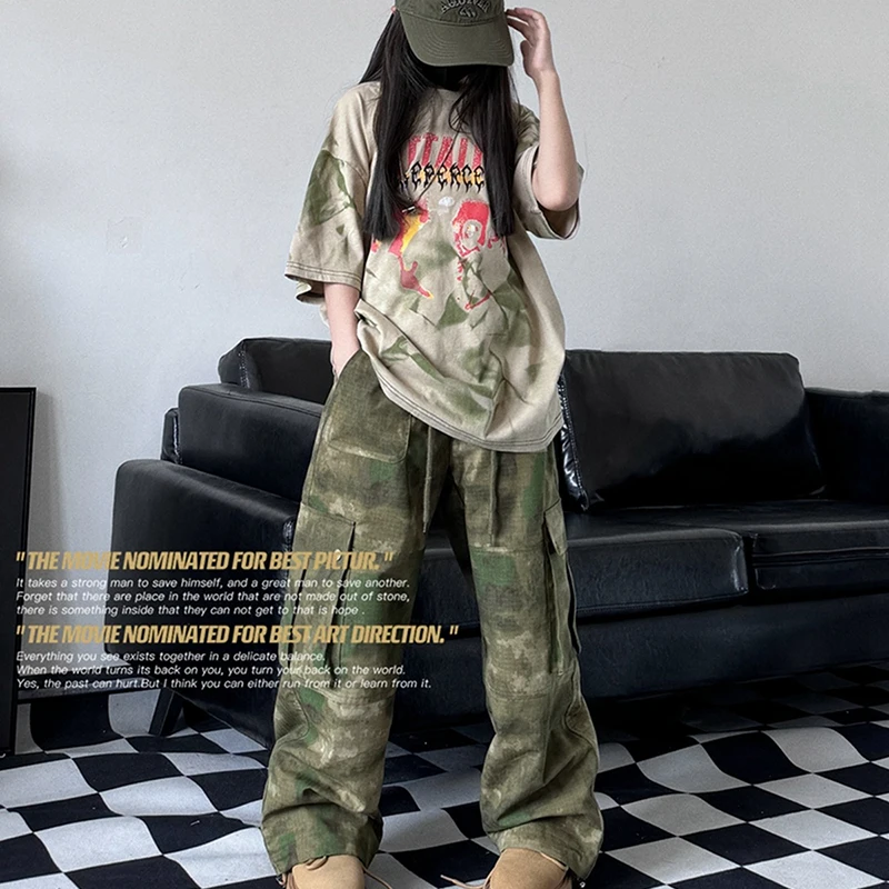 

2024 New Hip Hop Dance Costumes For Girls Loose T-Shirts Camouflage Pants Streetwear Children Jazz Modern Dance Wear DQS16310