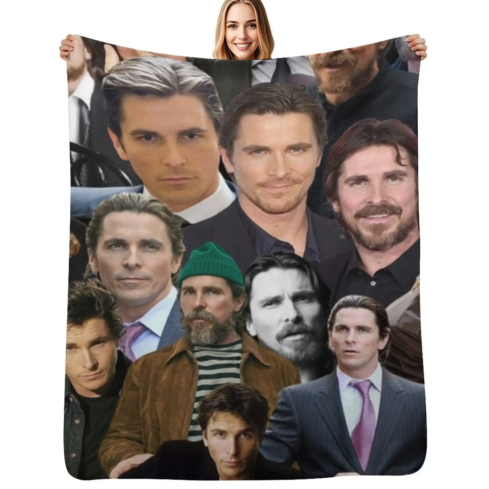 

christian bale photo collage Throw Blanket Sofa Throw Bed christmas gifts Blankets