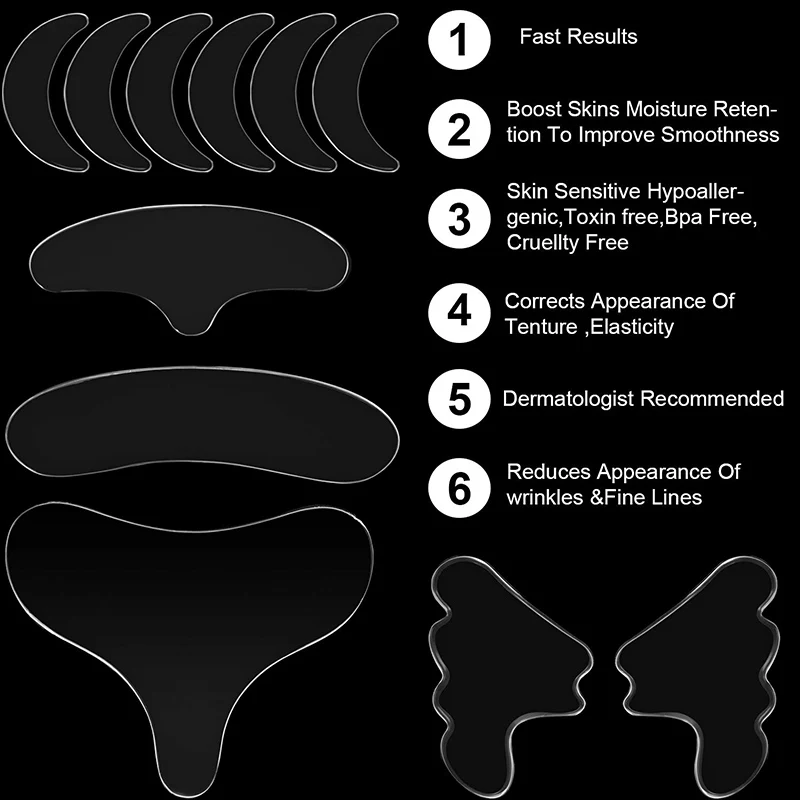 Pegatina de silicona reutilizable para eliminación de arrugas, parche para el cuidado de la piel, para la frente, el cuello y los ojos, antiarrugas y antiedad