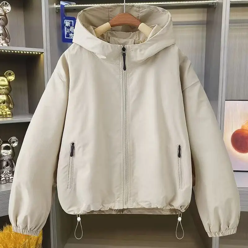 

2025 New Fashion Hooded Windbreaker Jacket Women Elegant Color Block Zipper Bomber Jacket Autumn Casual Coat Outerwear