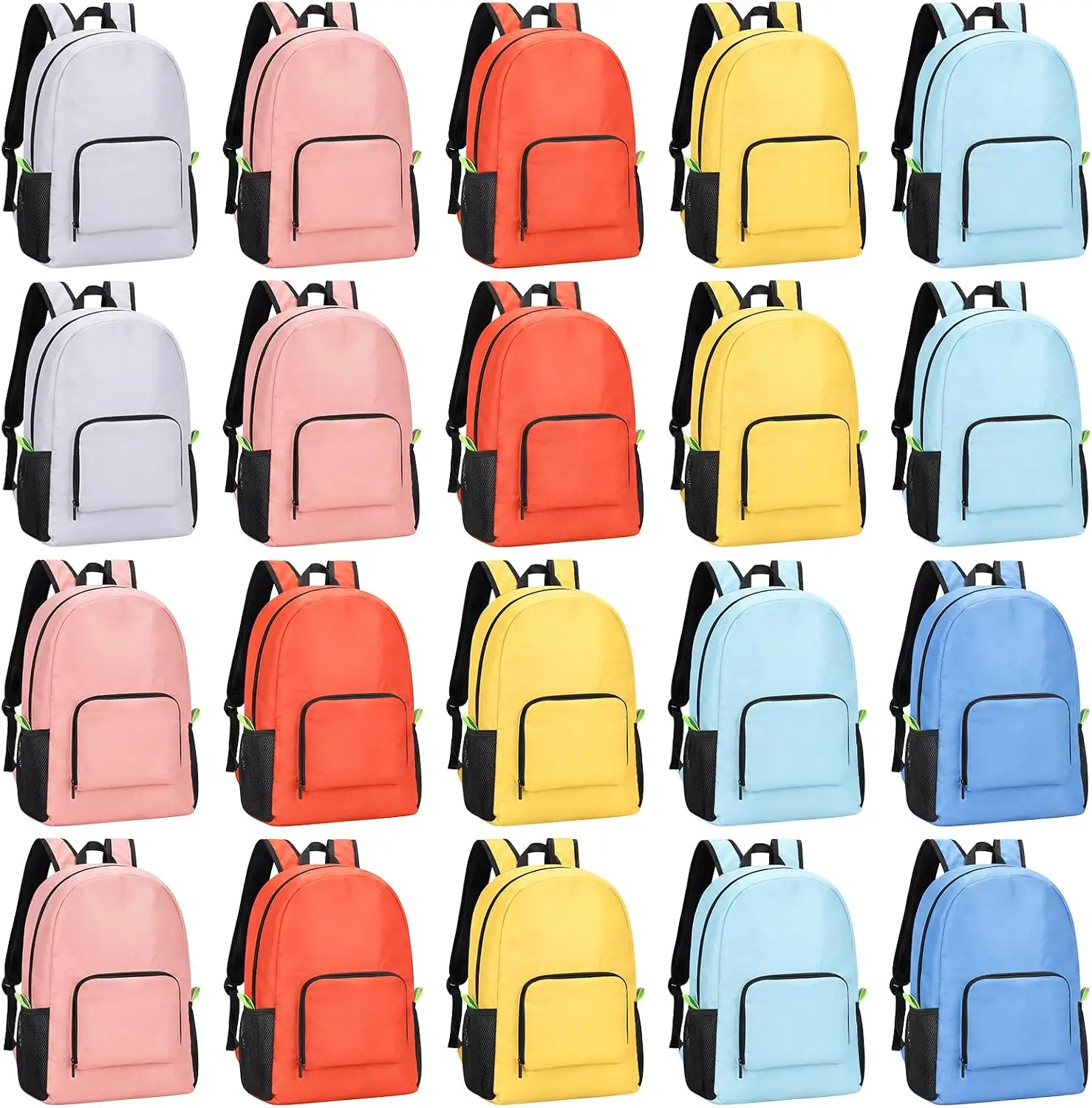 20 Pack Foldable Backpacks Lightweight Backpack Bulk Adults Bag Classic Mix Colors Bag Outdoor Travel Donation Supplies(Lovely Color)