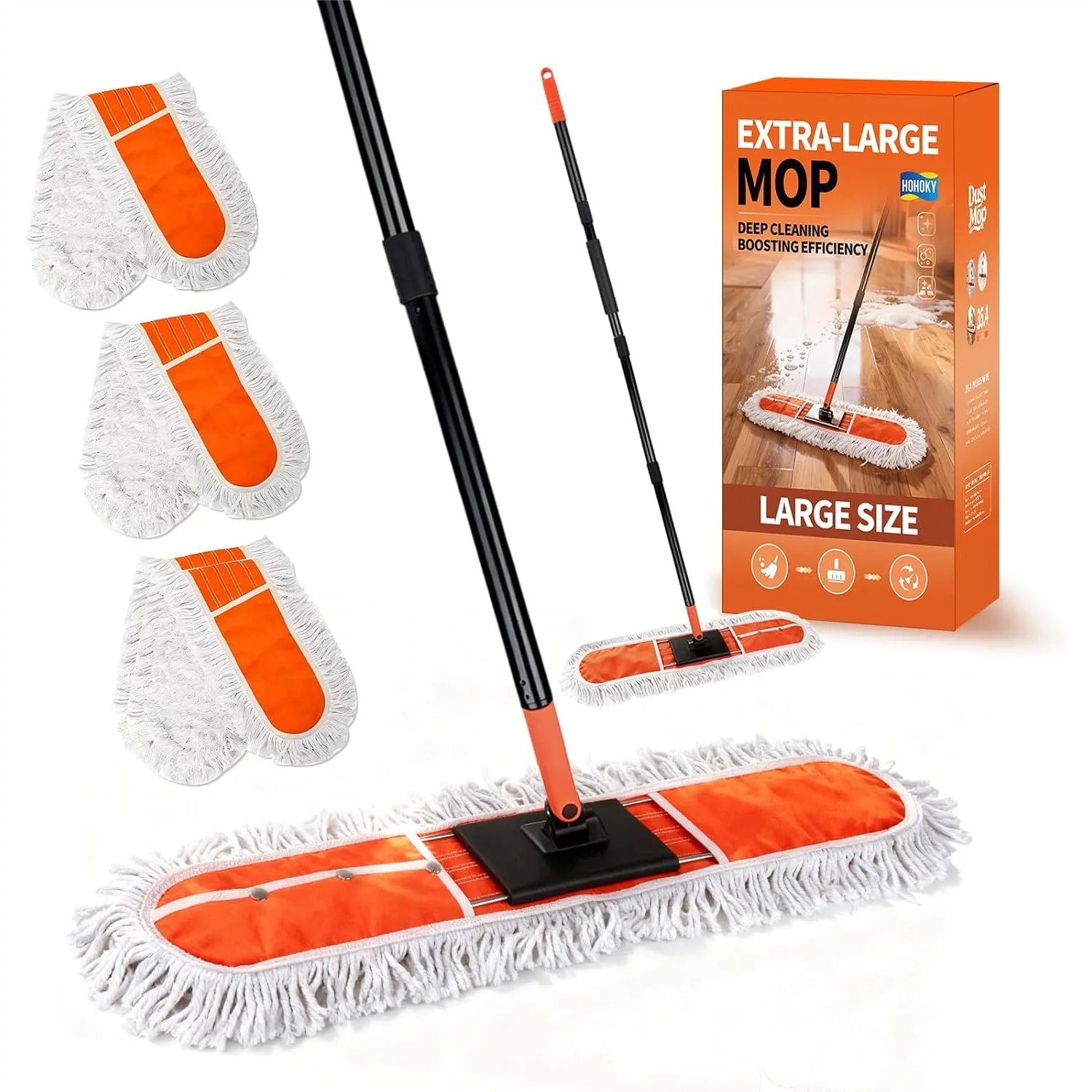 

36" Large Commercial Dust Mop for Industrial Floor Cleaning with Microfiber Pad and Telescopic Handle