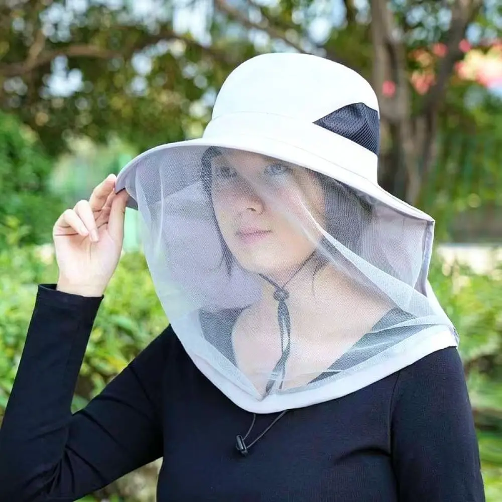 Unisex Wide Brim Sun Protection Hat Outdoor Fishing Cap With Mesh Face Cover Anti Mosquito For Hiking Camping Lightweight