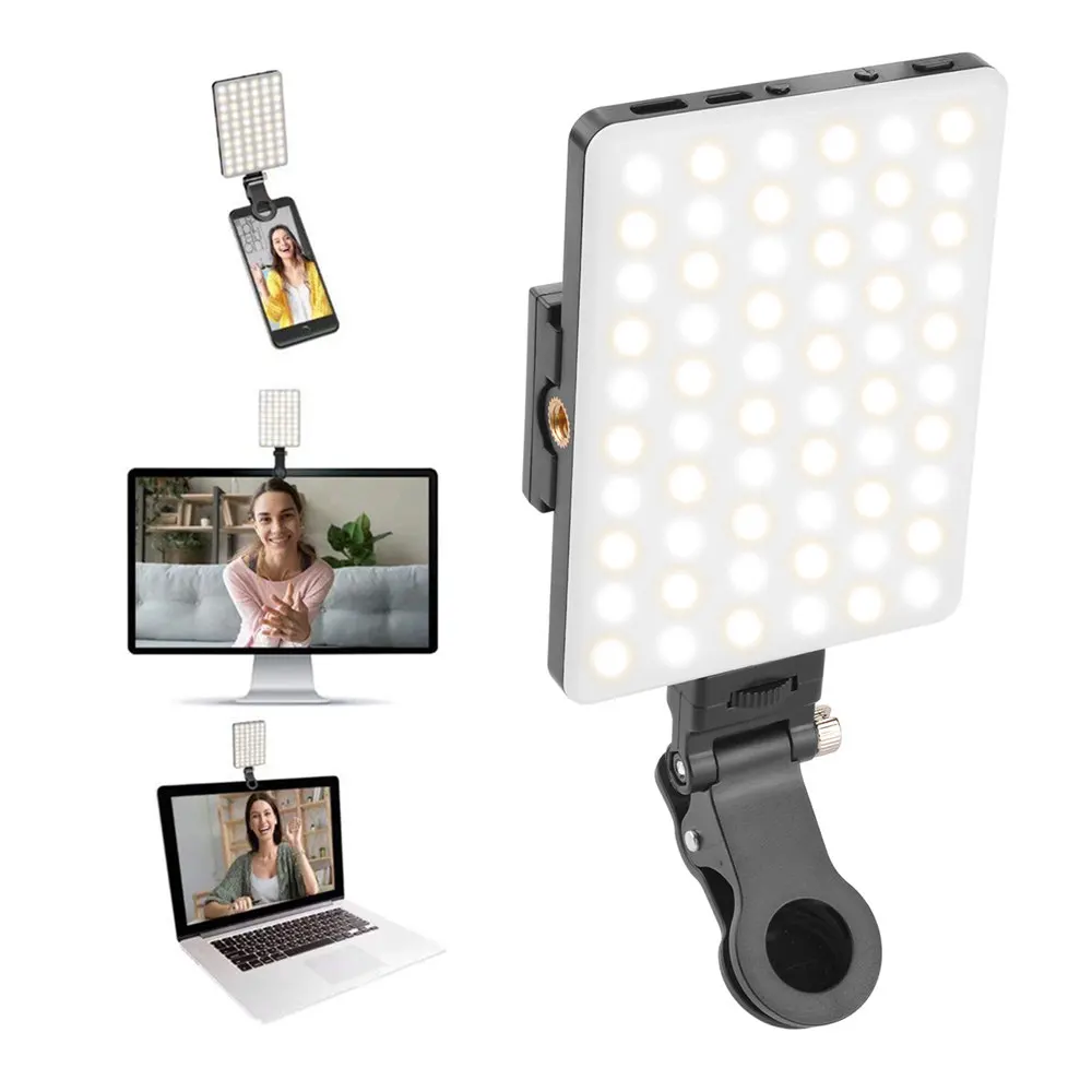 Upgrade High Power Rechargeable Clip Fill Video Light with Front Back Clip for Phone iPad Laptop Makeup Selfie Video Conference