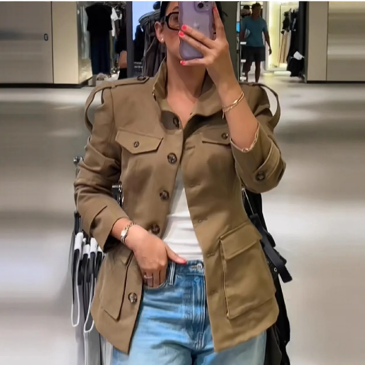 الأوروبية والأمريكية نمط جديد جيب العمل الأمريكية الساخنة فتاة الخصر النحيف معطف 2025 الخريف واحدة الصدر #2