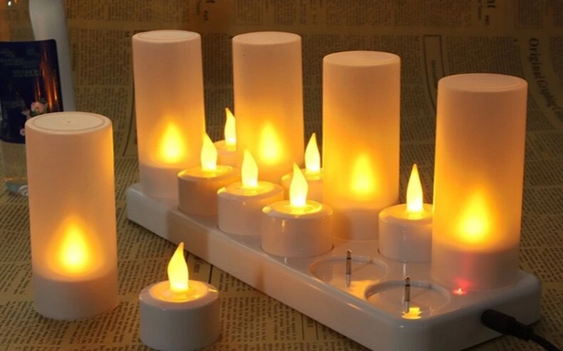 4/6/12pcs Rechargeable Flickering Flameless Tea Light Led Candle lamp electric Waxless Wedding Church Home Bar Church Decoration