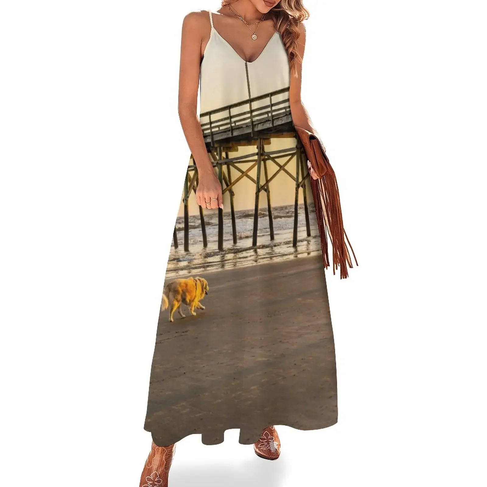 

Golden Retriever at Beach Sleeveless Dress Dress for girls summer dress woman 2025 Dresses for wedding party
