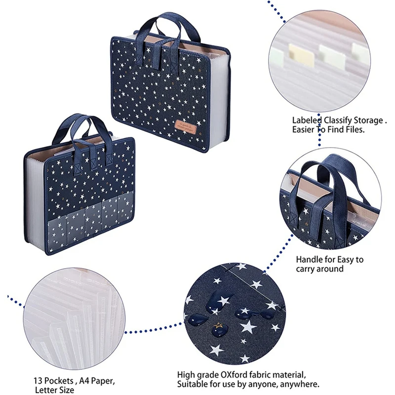 Top-13 Pockets File Folders/Expandable Filing Folders With Handle A4 Size Expanding File Folder Document Organizer