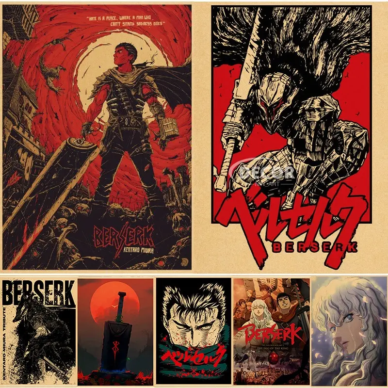 Retro Classic Anime Berserk Poster with HD Printing  Swordsman Kraft Paper Wall Art for Living Room Bar Decor  Unique Home Decor