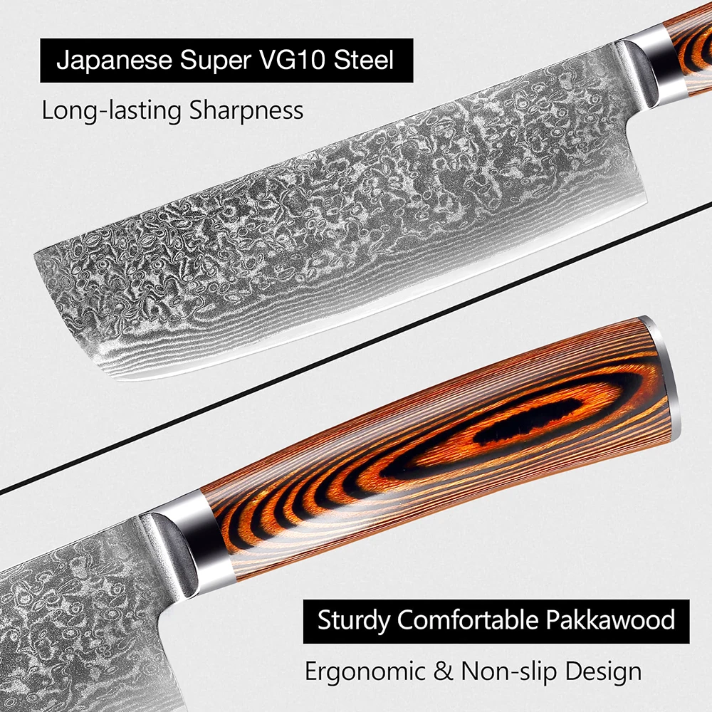 XITUO Nakiri Knife 7inch Damascus Steel Blade Razor Sharp Non-slip Wood Handle Kitchen  Chef Knives Meat Slicing Vegetable knife