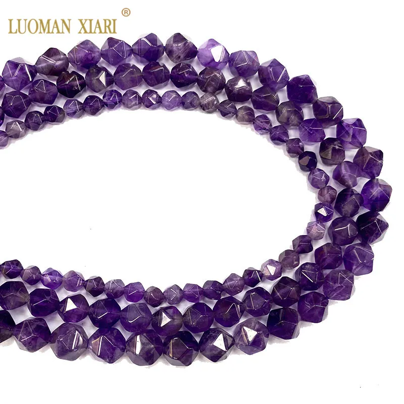 Großhandel Natürliche Faceted Runde Stein Amethysten Spacer Perlen Für Schmuck Machen DIY Frauen Armband Halskette Ohrringe Charms 15''