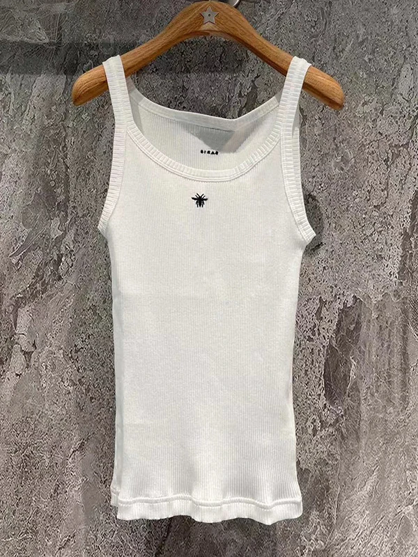 

Рекомендуемый белый вязаный жилет, женский тонкий топ с вышивкой «Маленькая пчелка» и тигровым совелем в рубчик Vaion Sle