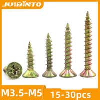 JUIDINTO 15-30pcs Wood Screws Fiberboard Screw Nails M3.5 M4 M5 Yellow Zinc Self Tapping Wood Screw For Cabinet Chipboard Screw