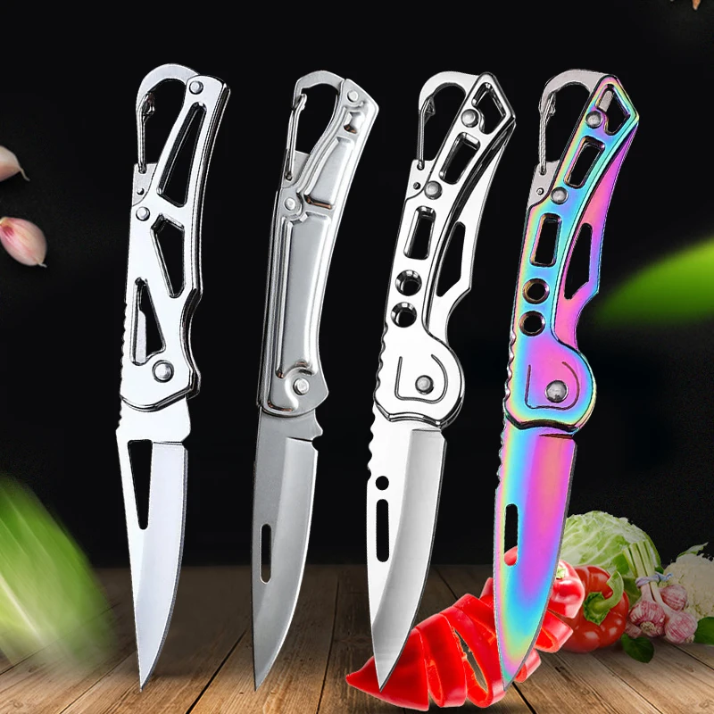 Pocket Knife Stainless Steel Folding Knife with Keychain Household Fruit Peeler Knife with Non-slip Handle Kitchen Knife