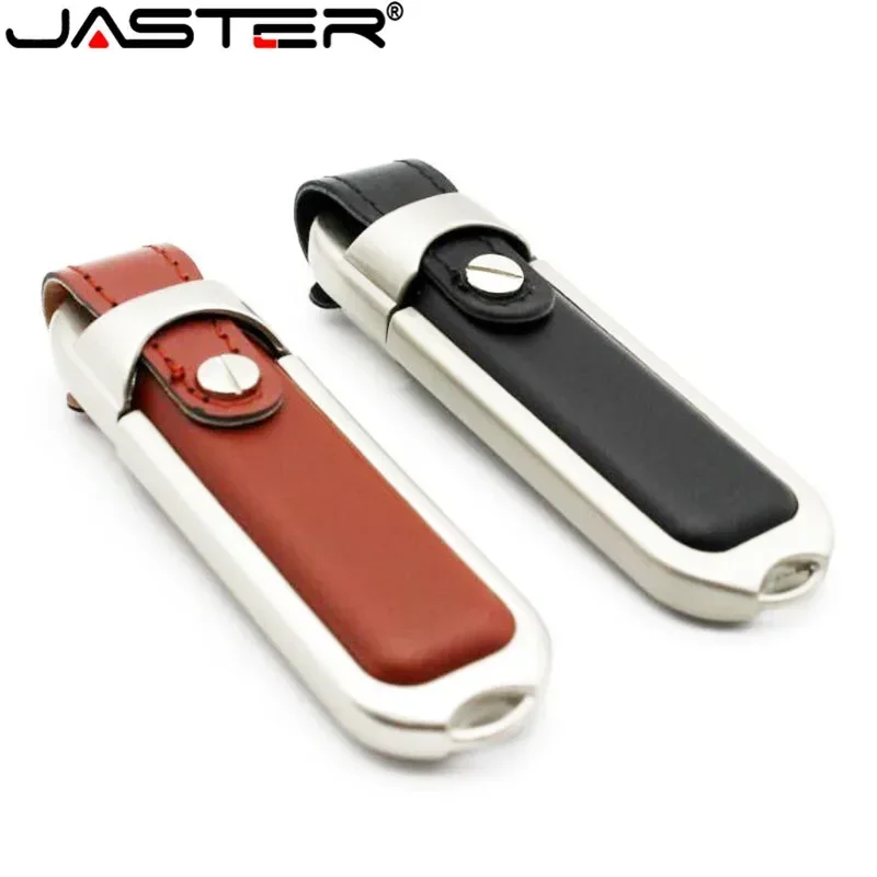 

JASTER 100% Real Capacity Pen Drive Metal Leather USB Flash Drive 64GB 32GB 16GB USB 2.0 Memory Stick Pendrive U Disk Fashion