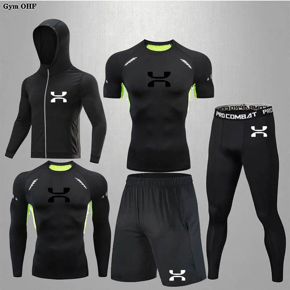 MMA Sport Suit For Training Men Compression Sets Running Quick Dry Long Sleeve Shirts Gym Leggings Men Fitness Basketball Workou