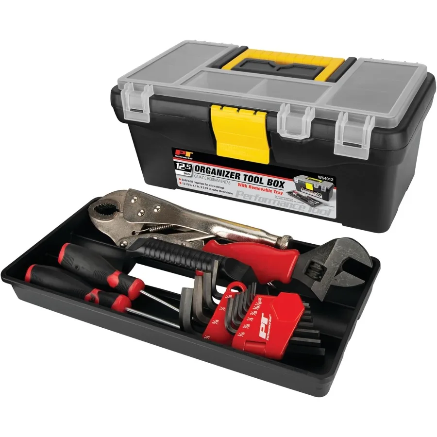 Heavy Duty Plastic Organizer Tool Box for Workshops and Garages in Black 12.5Inch Storage Solution with Durable Design for Effi