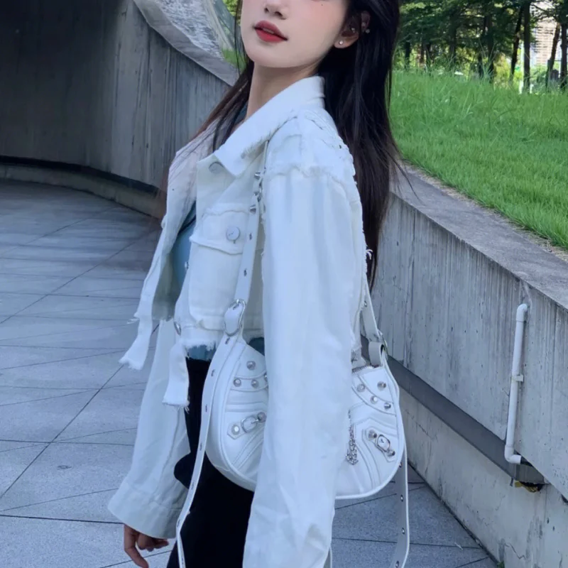 Basic Denim Jackets Women Solid Tassel Daily All-match Streetwear High Waist Hot Girls Korean Fashion Casual Crop Simple Loose