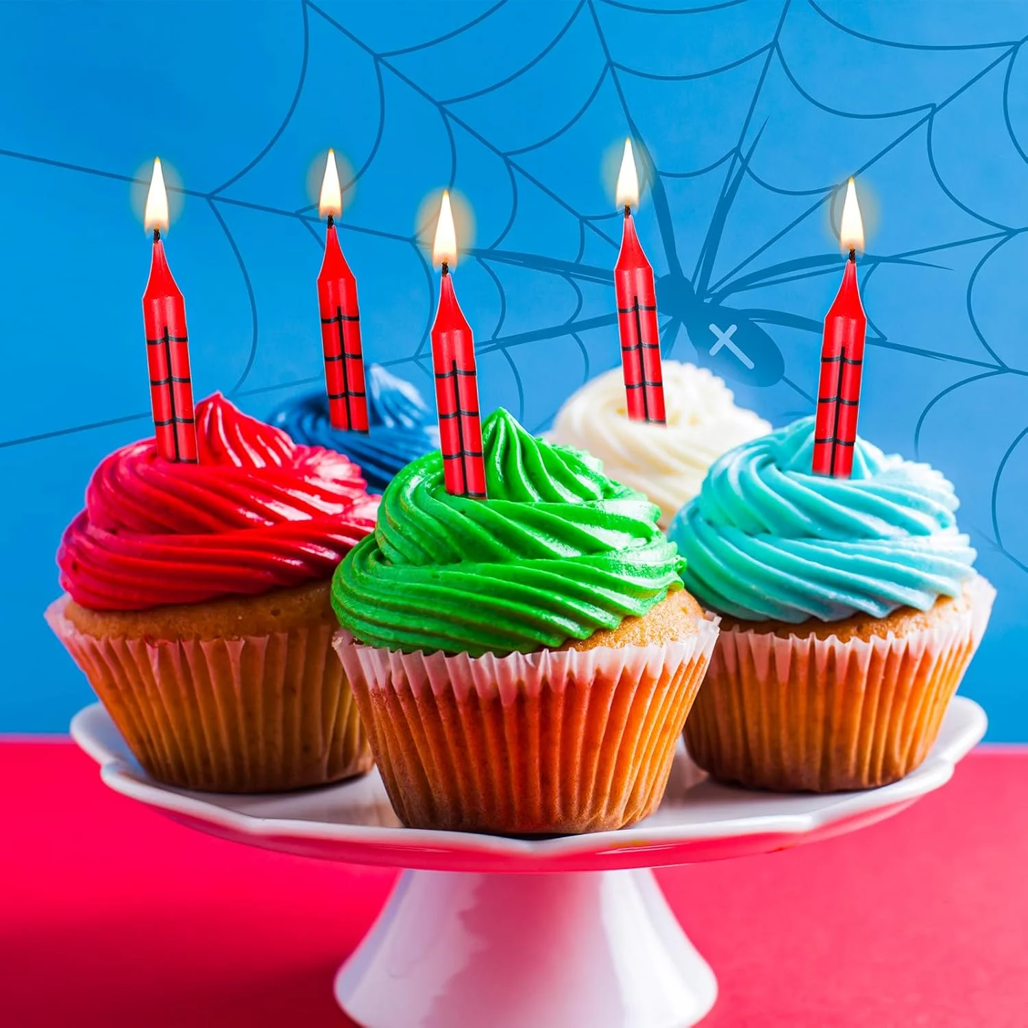 1/6/12/13pcs Red Spider Web Pattern Straight Candles For Birthday, Anniversary, Party, Cake Decorations,Christmas