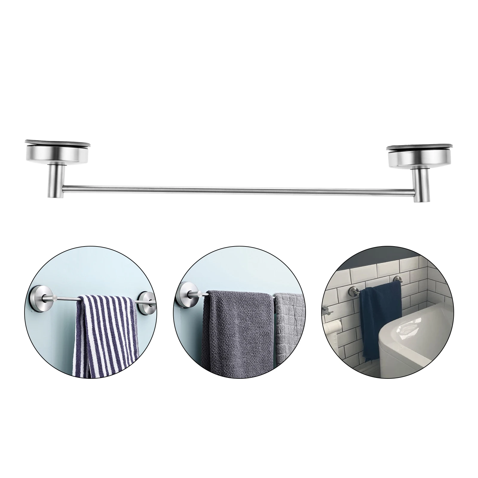 1 Pc Suction Towel Rail Bar Single Shower Towel Bar 304 Stainless Steel PU 2 Sizes Silver for Bathroom Kitchen Glass Shower