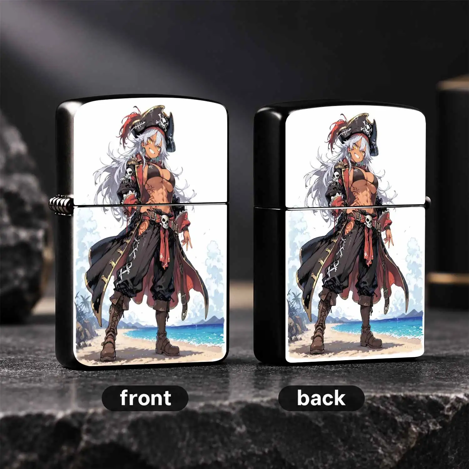 Trendy Anime Silver-Haired Girl Windproof, Themed Color Printed, Exotic Seaside Adventure Style Collectible, PORTABLE High Durability Daily Use Ignition Tool, Ideal Unique Gift For Friends Men Outdoor Camping Daily Carrying A fun and humoro