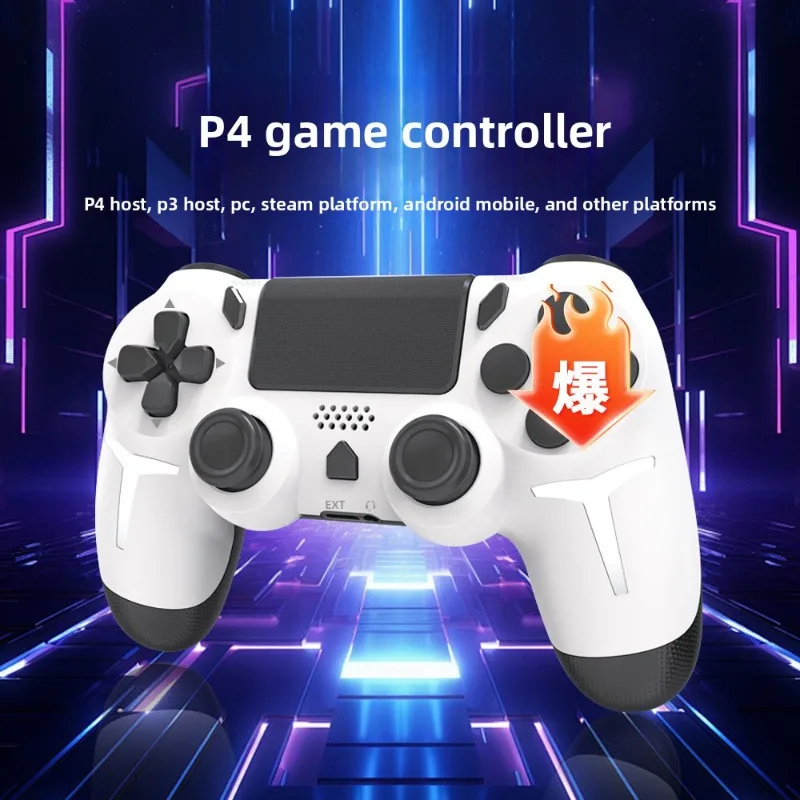 GAMINJA Pengontrol Game Nirkabel Lampu RGB untuk Konsol PS4 PS3 Komputer PC LED Bluetooth Gamepad Giroskop 6 Sumbu Getaran Ganda