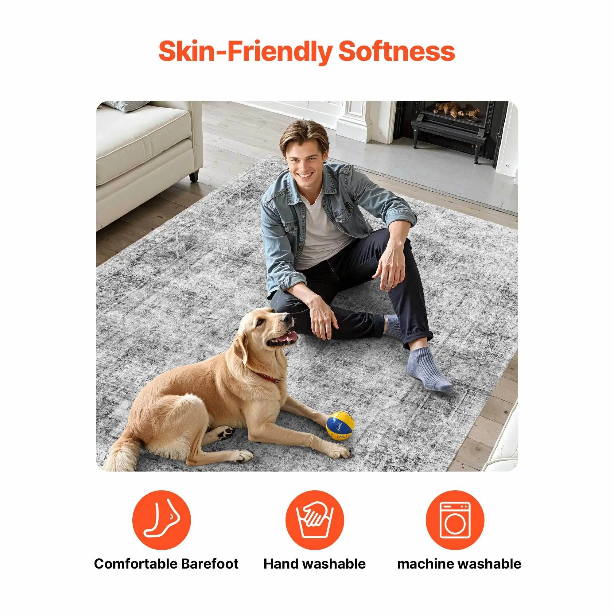 9 x 12 ft Large Washable Boho Area Rug Non Slip Tear Resistant Soft Carpet Pet and Child Friendly Indoor Mat for bedroom Living Room Kids Room Office Gray
