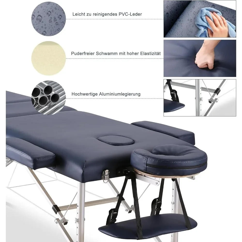 Table Portable Massage Bed Lash Spa Tattoo Bed Esthetician Adjustable Professional 3-Fold Aluminum Legs Carrying Bag MQAM