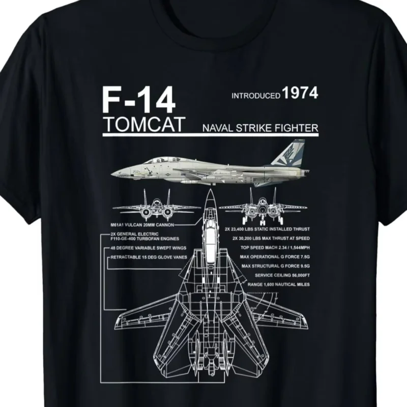 F-14 Tomcat Naval Fighter Jet Diagrama hombres camiseta manga corta Casual algodón cuello redondo Camiseta