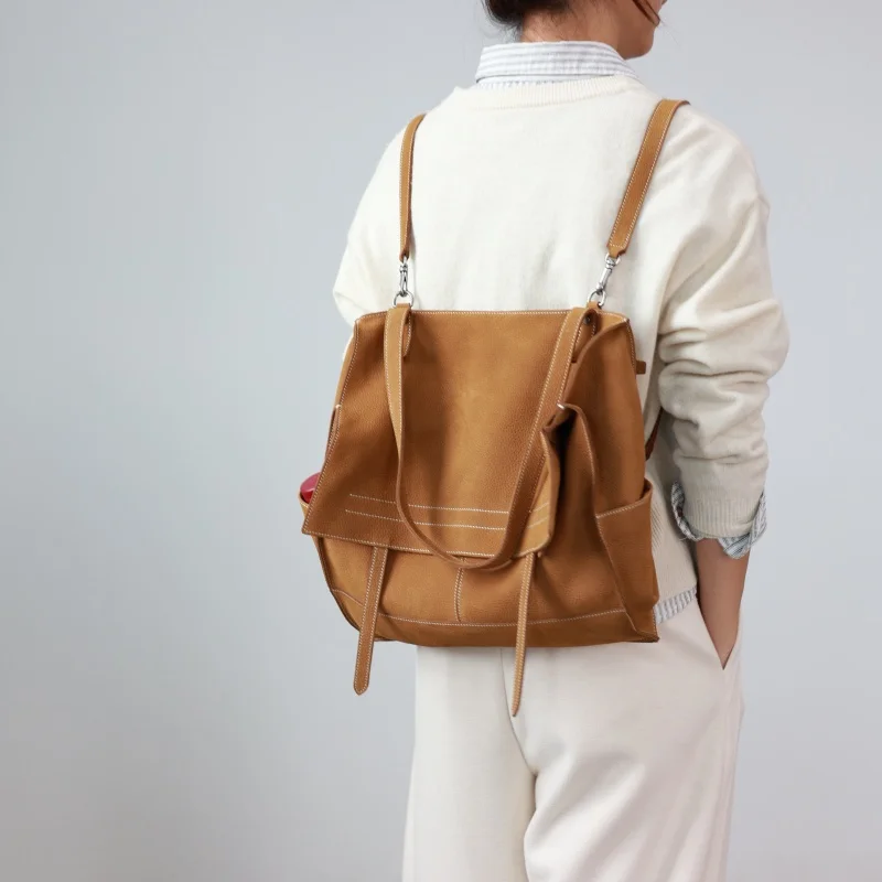 حقيبة ظهر من الجلد الطبيعي ذات سعة كبيرة مناسبة للتناول اليومي والعمل القصير أو الرحلة #3