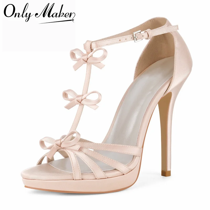 Onlymaker – sandales à plateforme rose pour femmes, talon aiguille, boucle, sangle en T, sangle à la cheville, bout rond ouvert, talon fin et haut, pour robe de soirée