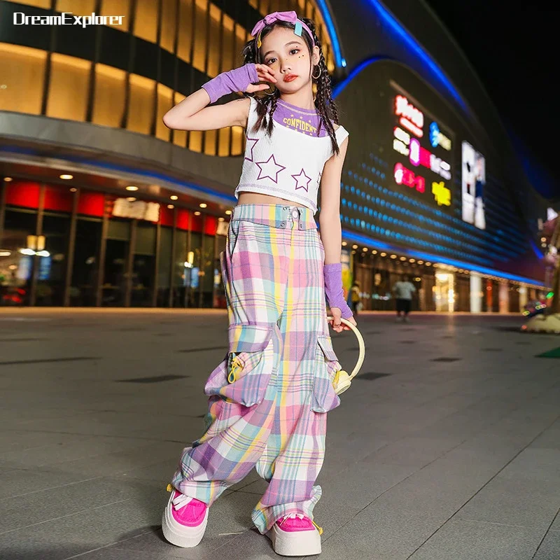 

Girls Streetwear Hip Hop Crop Top Sweet Cargo Pants Child Fashion Solid Joggers Kids Street Dance Jazz Catwalk Show Clothes Sets