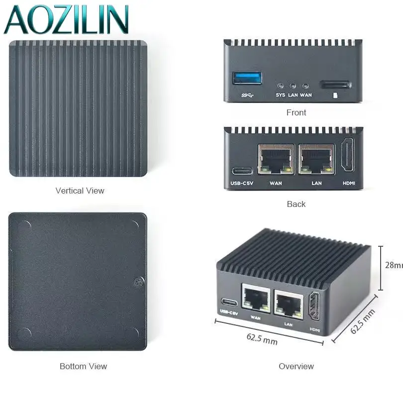 AOZILIN Embedded SBC IoT Gateway RK3328 1GB RAM 5V Powered OpenWrt System Wireless Industrial Router Board