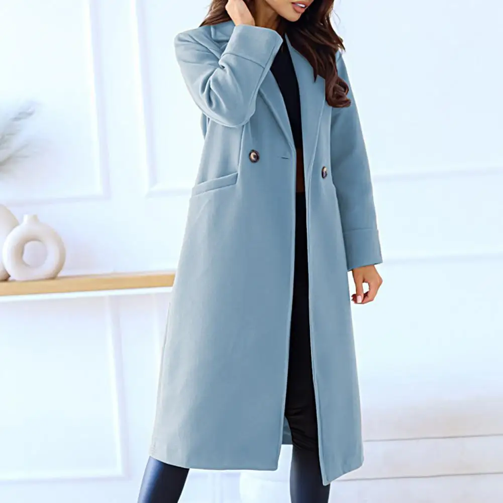 

Women Overcoat Long Sleeves Double Buttons Lapel Notch Collar Thick Warm Cardigan Pockets Women Winter Coat for Dating Jackets