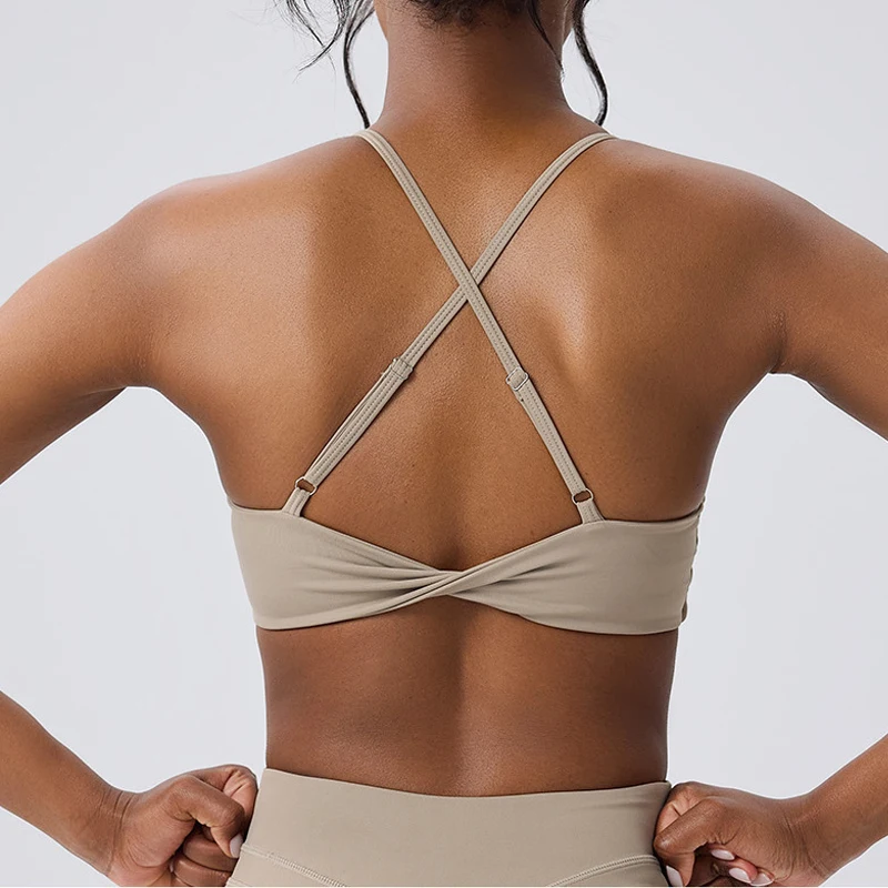 Stretchy Soft Sports Underwear Women Solid Color Fitness Yoga Bra Sexy Crossover Back Gym Crop Top Female Workout Clothes