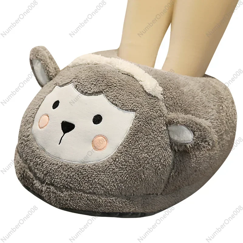 Calentador de pies de dibujos animados, cubierta cálida para ordenador, zapatillas grandes, cordero, gato, cerdo, juguete de peluche, zapatillas de algodón para interiores y invierno