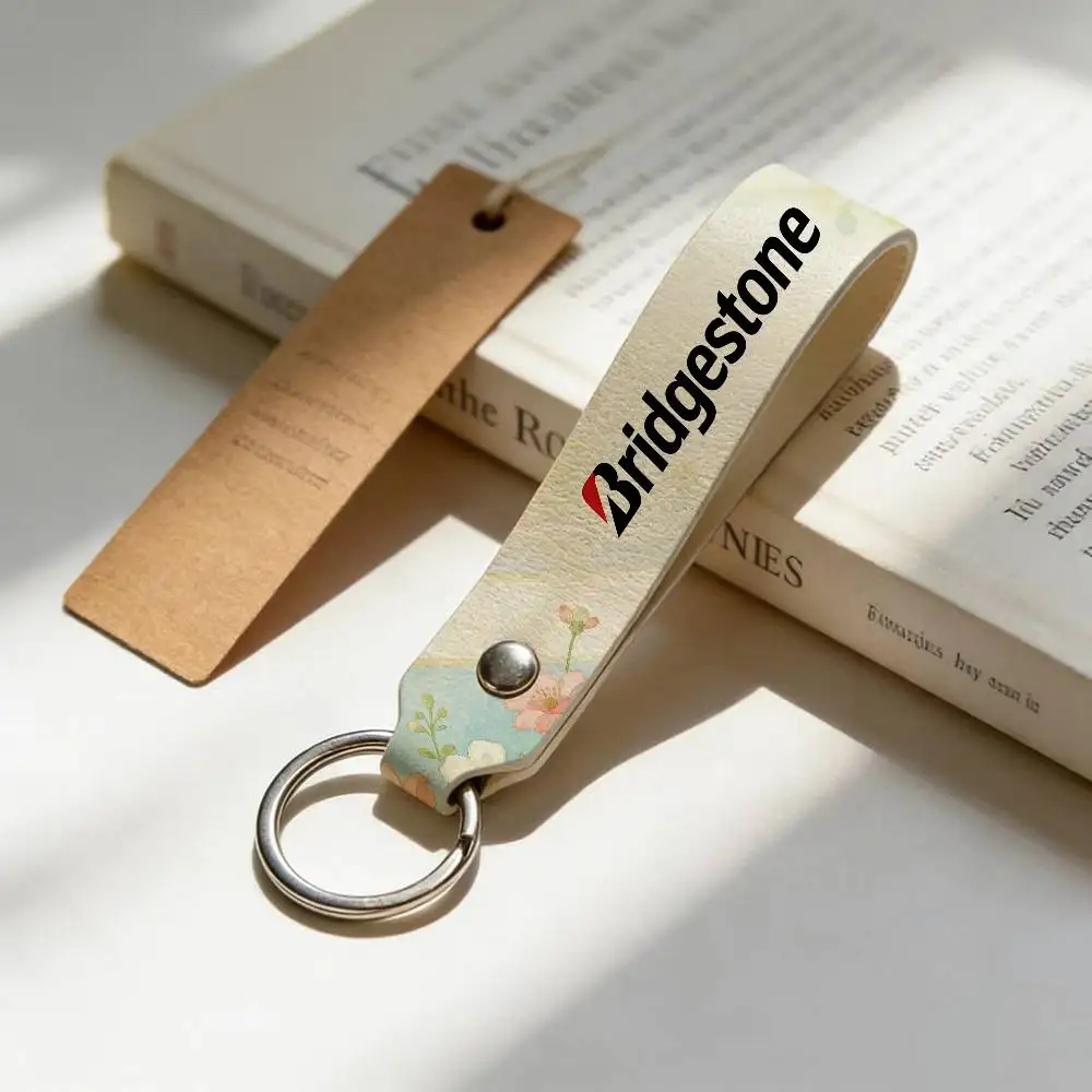 

For Logo Bridgestone High Quality PU Leather Moto Keychain Vintage Style Key Pendant For Scooter Motocross
