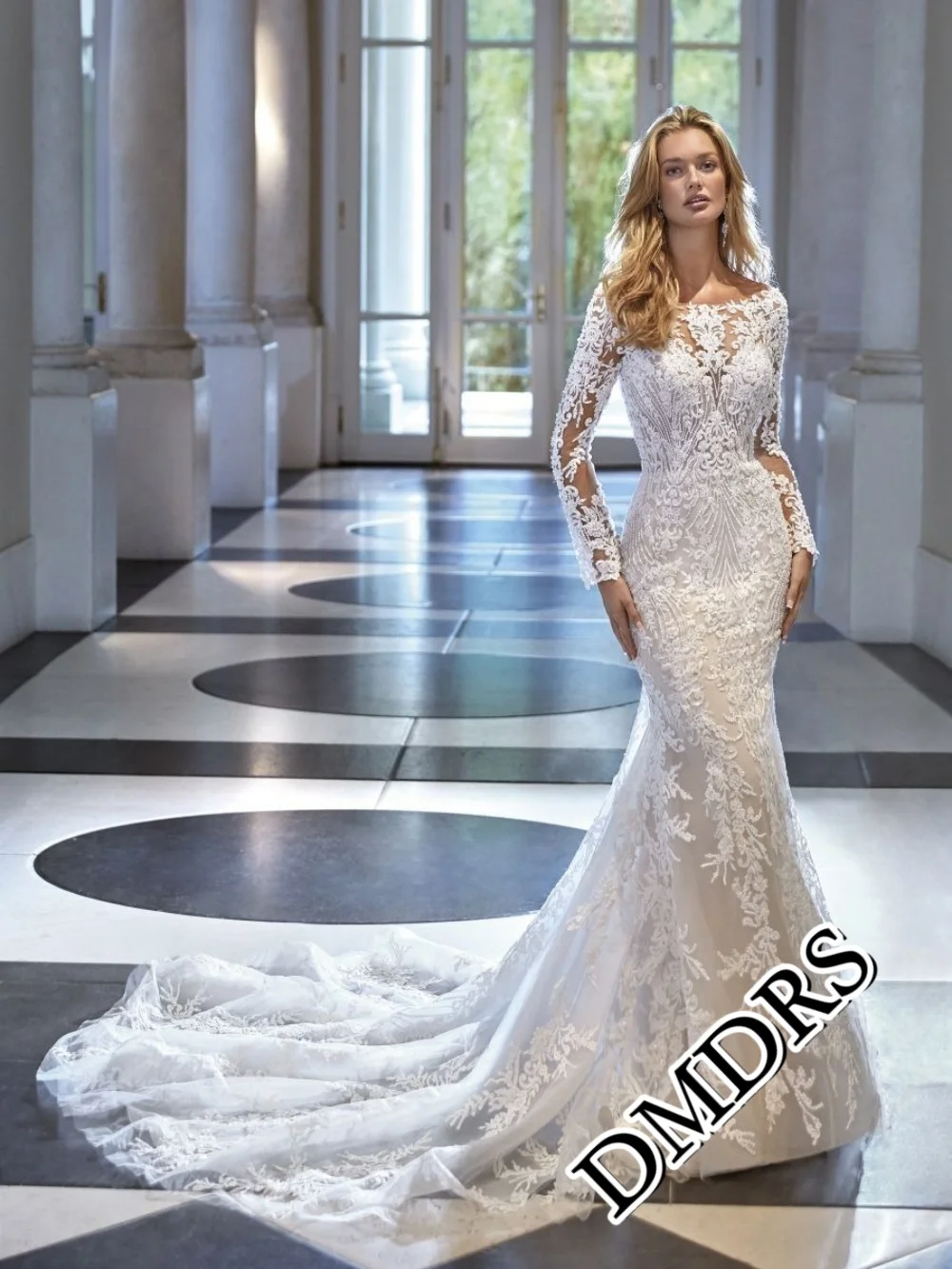 

DMDRS Formal Long-Sleeve Wedding Dress Charming Lace Bridal Gowns Sexy A-Line Floor-Length Wedding Gowns Vestidos De Novia