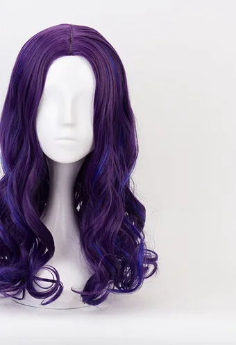 Descendants 3 Mal Wig Adult 50cm Long Curly Purple Blue Synthetic Hair Fashion Costume Cosplay Wigs for Women + Wig Cap