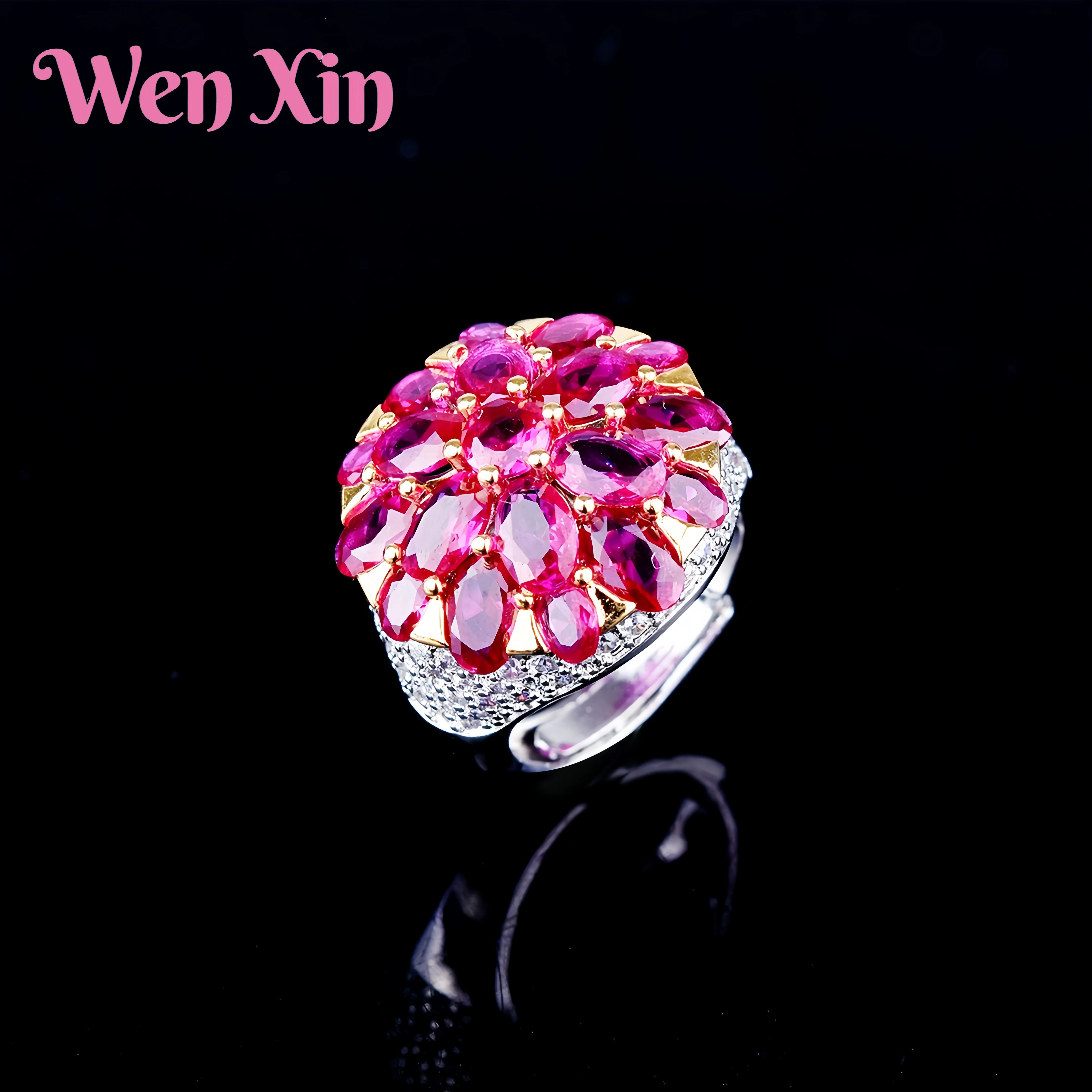 

WENXIN Luxurious High Carbon Diamond Studded Dragon Fruit Red Corundum Ring Fashion Jewelry Accessories Women Fine Jewelry