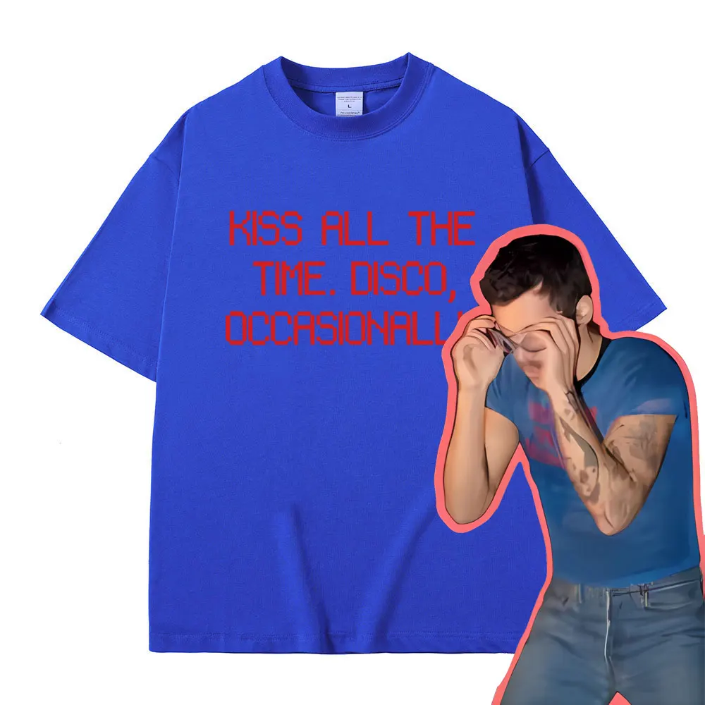 Kiss All The Time Disco Occasionally Same Style Print T-shirt Men Women Fashion Oversized T Shirts Male Casual Cotton T-shirts
