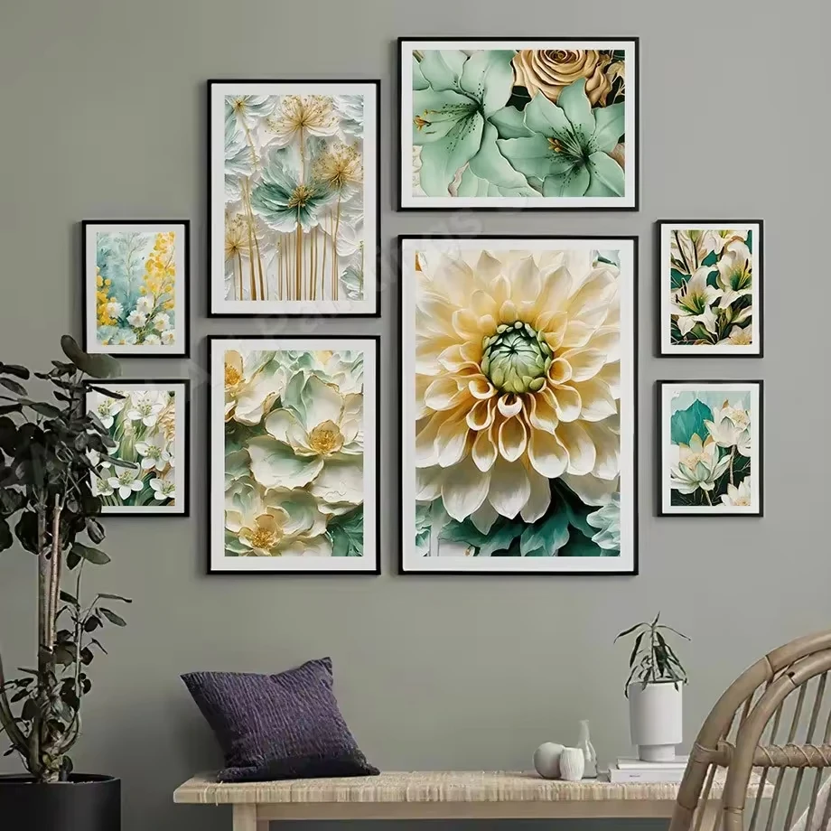 Blooming Flower Lily Lotus Dahlia Peony Elegant Floral Wall Art Canvas Painting Posters And Prints Picture For Living Room Decor