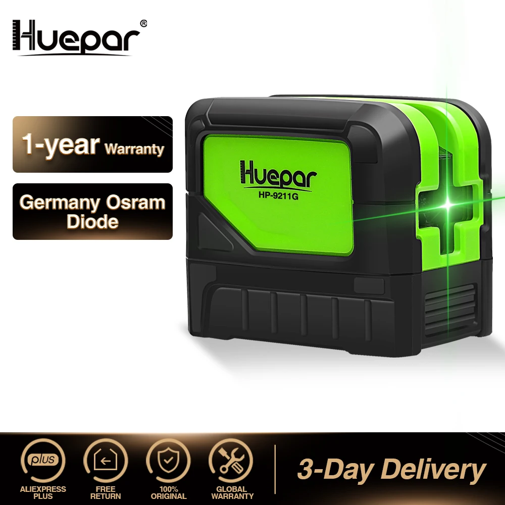 

Huepar Green Beam Laser Level 2 Cross Lines 2 Points Professional 180 Degrees Self-leveling Nivel Laser Diagnostic Tools 9211G