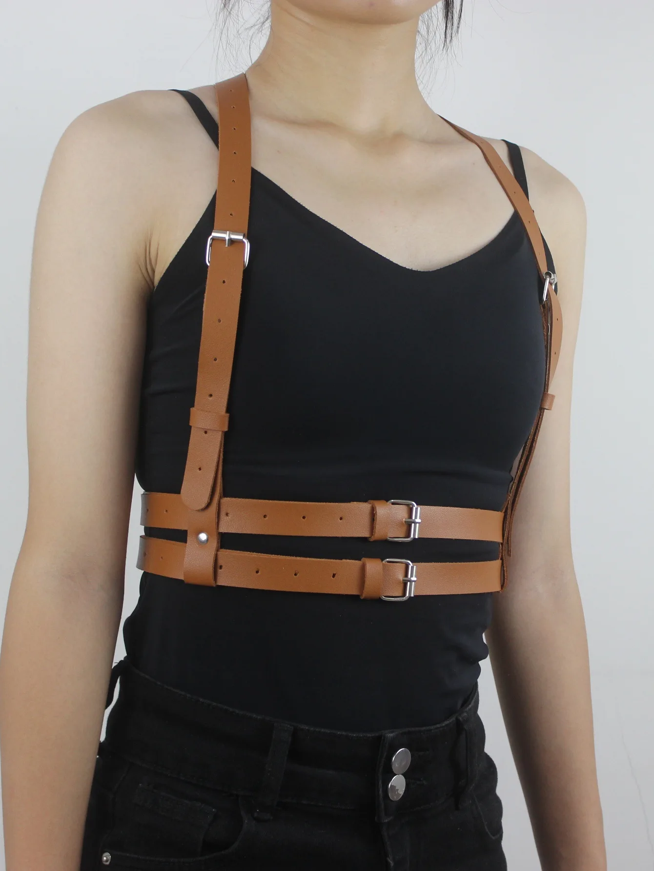 DKBLINGS-Ceinture à bretelles multifonctionnelle pour femmes, ensemble de vêtements décontractés cool, bretelles ajustables en PU, longueur de 98cm, mode