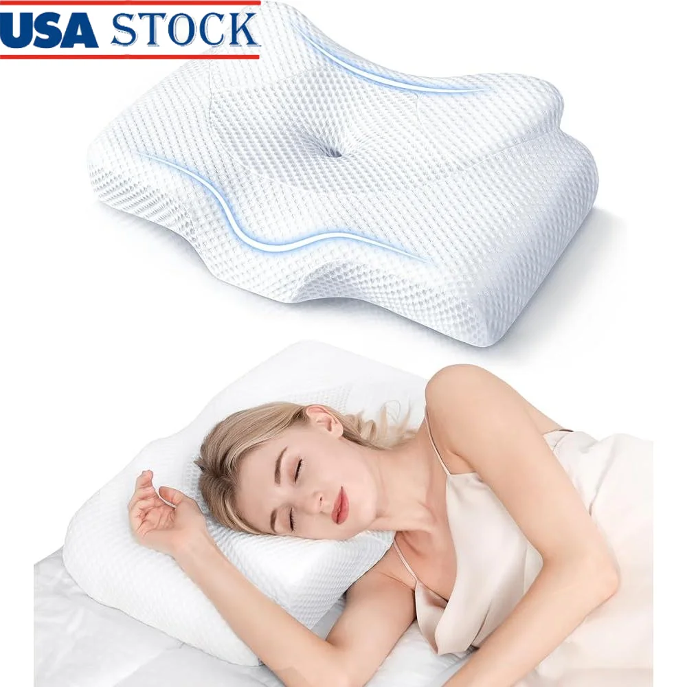 

Ergonomic Memory Foam Neck Pillow Pain Relief Adjustable Thickness Cooling Case Odorless Cervical Support Hollow Design