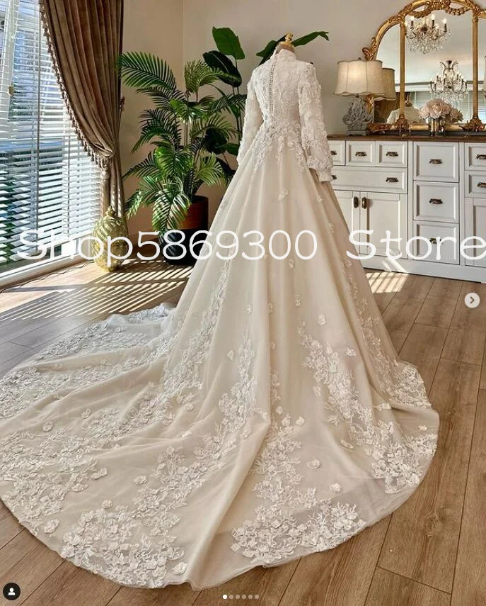 Ivory Princess History wedding dresses muslim caftan morocco lace embroidery long sleeve bridal gown outfit customsized